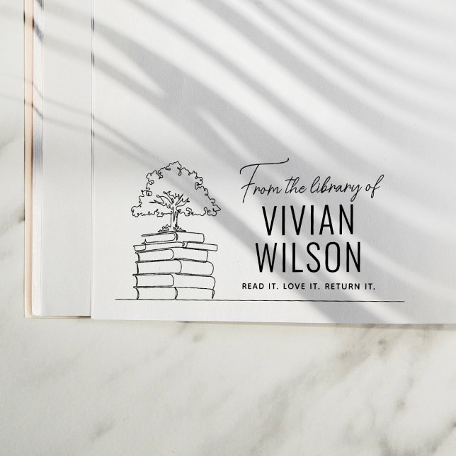From The Library Of Custom Name Modern Bookplate Self-inking Stamp (Rubber Stamp Mock-up)