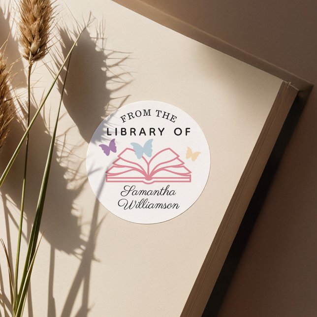 From The Library of Custom Name Personalized Book Classic Round Sticker (From The Library of Custom Name Personalized Book Classic Round Sticker)