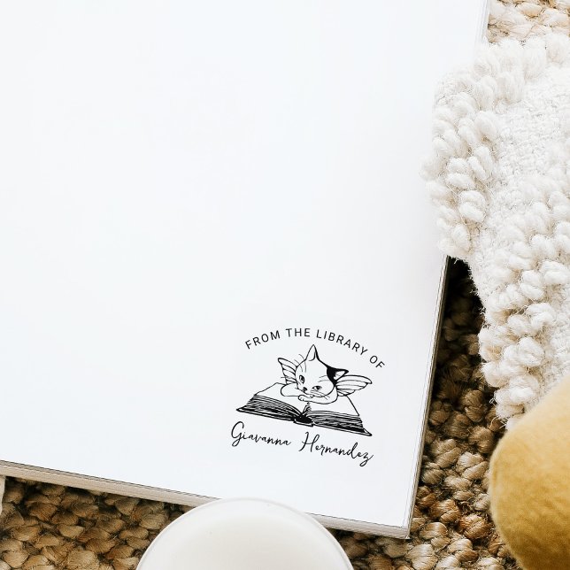 From the Library Of, Cute Angel Cat Book   Rubber Stamp (Creator Uploaded)