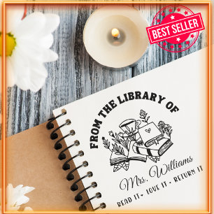From The Library Of   Cute Botanical Modern Book  Self-inking Stamp