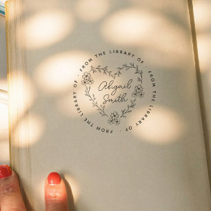 From the Library of Delicate Floral Heart Book Rubber Stamp