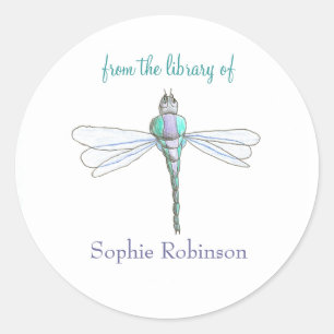 "From the library of" dragonfly bookplate sticker