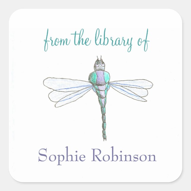 "From the library of" dragonfly custom bookplates Square Sticker (Front)