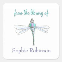 "From the library of" dragonfly custom bookplates