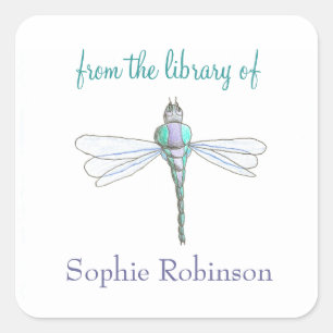 "From the library of" dragonfly custom bookplates Square Sticker
