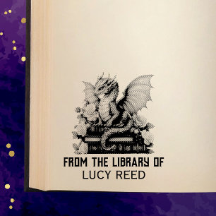 From The Library Of Floral Bookworm Dragon Rubber Stamp