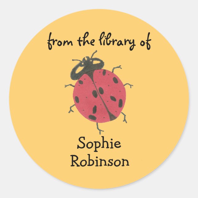 "From the library of" ladybug bookplate Classic Round Sticker (Front)