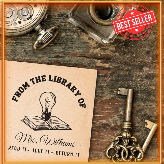 From The Library Of | Light Bulb on Book, Teacher Self-inking Stamp (Creator Uploaded)