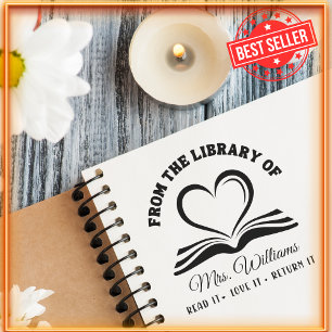 From The Library Of   Love Heart on Book Teacher Self-inking Stamp