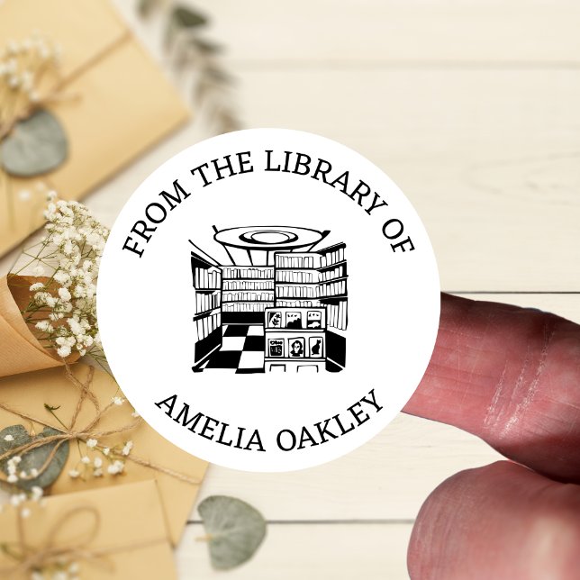 From The Library Of Personalized Book Teacher Classic Round Sticker (Creator Uploaded)