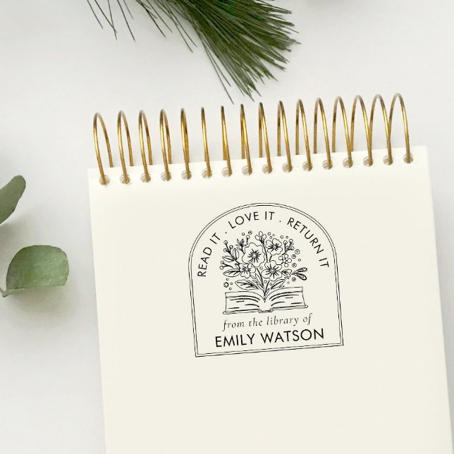 From The Library Of | Personalized Botanical Book Rubber Stamp (Creator Uploaded)