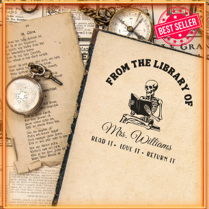 From The Library Of   Reading Skull Vintage Book  Self-inking Stamp