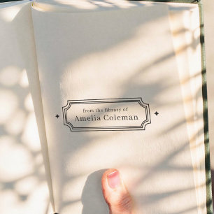 From the Library of Retro Frame Diamonds Book Rubber Stamp