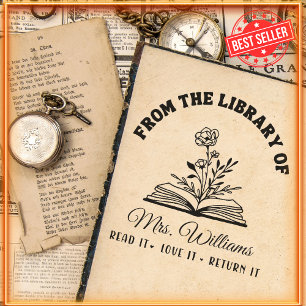 From The Library Of   Rose Flower on Book Teacher Self-inking Stamp