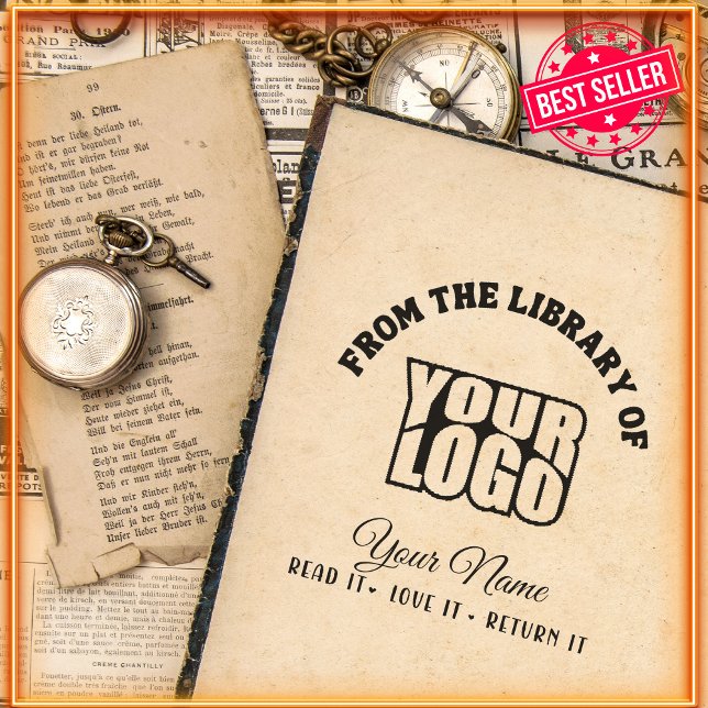 From The Library Of | Your Logo & Name Book  Self-inking Stamp (Creator Uploaded)