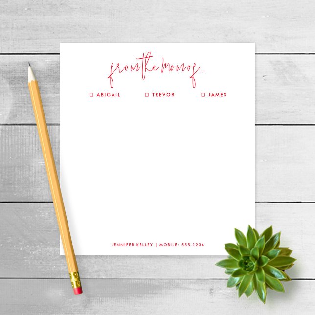 "From the Mom of" Note à l'école, Bloc-notes rouge (Créateur téléchargé)