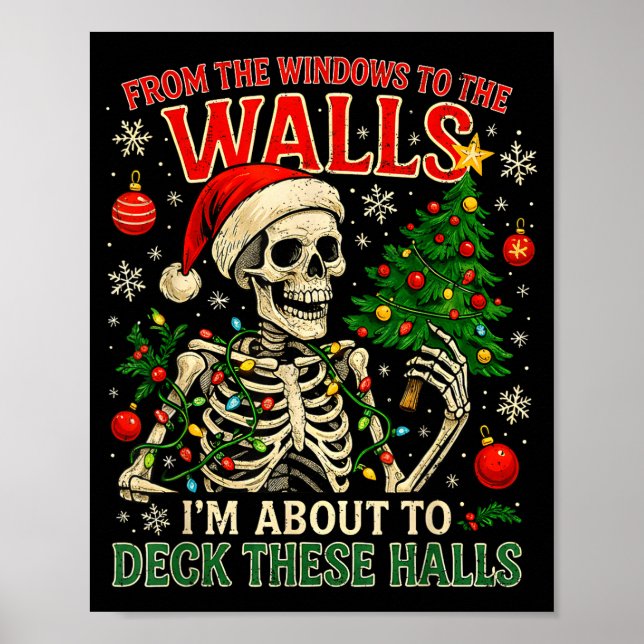 From The Windows To Walls Funny Christmas Skeleton Poster (Front)