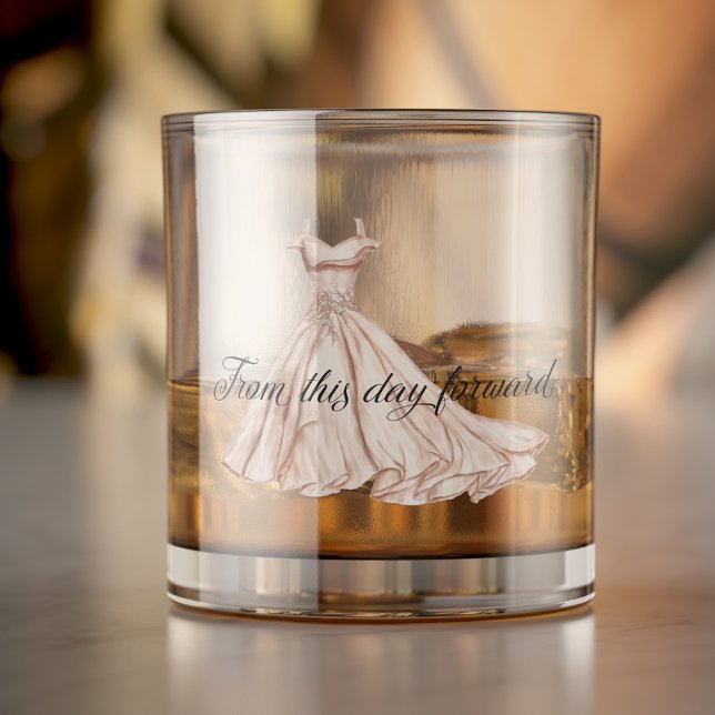 From This Day Forward Elegant Wedding Dress Whiskey Glass (Creator Uploaded)