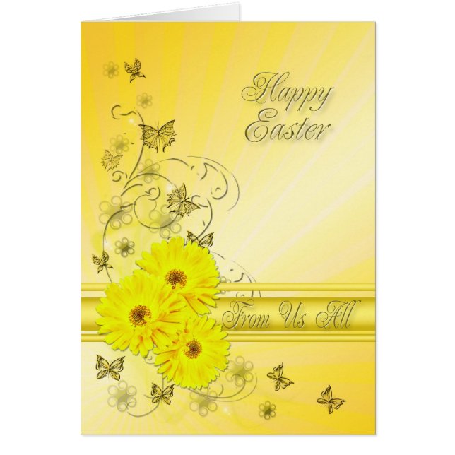From us all, Easter card with yellow flowers (Front)