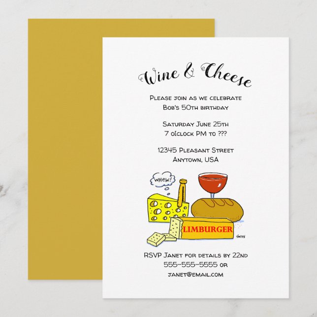Fromage humoristique et vin Invitation de fête d'a (Devant / Derrière)