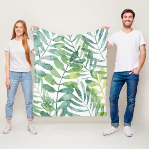 Frond Waltz - Palm Frond Leaves Fleece Blanket