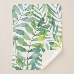 Frond Waltz - Palm Frond Leaves Sherpa Blanket