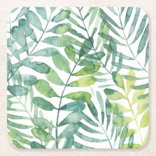 Frond Waltz - Palm Frond Leaves Square Paper Coaster