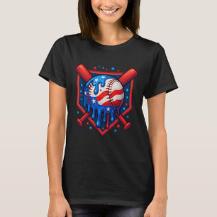 (front And Back) Baseball Drip Ice Cream 4th Of Ju T-Shirt