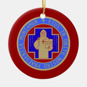 Front and Back Faces of the St. Benedict Medal as Ceramic Ornament