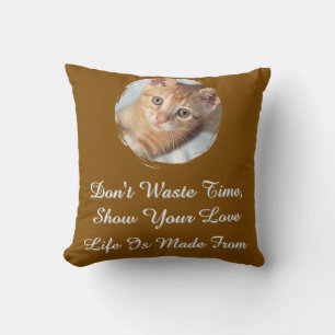 Front and Back Photo Cat, Text, replaceable, Throw Pillow
