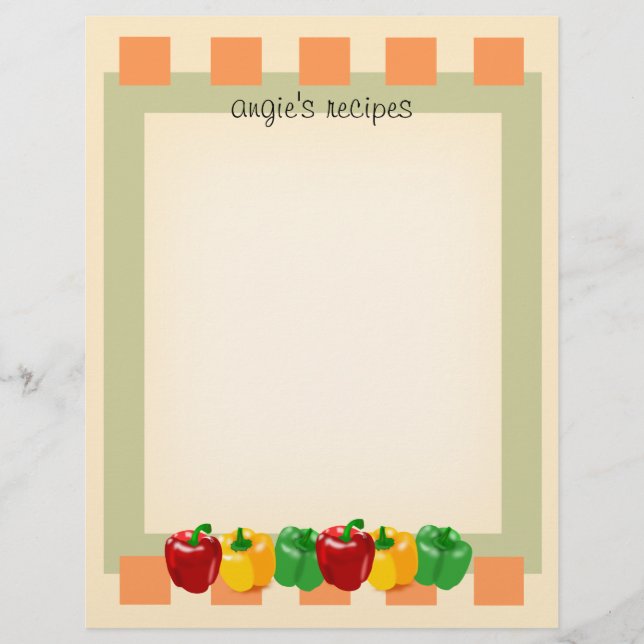 Front and Back Veggies Kitchen Recipe Paper 8.5x11 (Front)