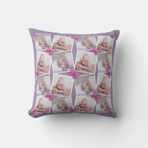 Front Back 16 Images Collage Pink Butterfly Violet Throw Pillow