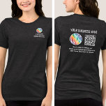 Front Back Custom Printed Logo & QR Code Business<br><div class="desc">Create your own custom printed company logo scannable tshirts for business promotional advertising or employee uniforms. To create your own QR code using the generator, simply type the website URL into the template. All wording is simple to personalize or delete. The colours, fonts and logo transparency are also easy to...</div>