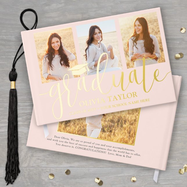 Front & Back Photos Graduation Blush Pink Keepsake Guest Book (Creator Uploaded)