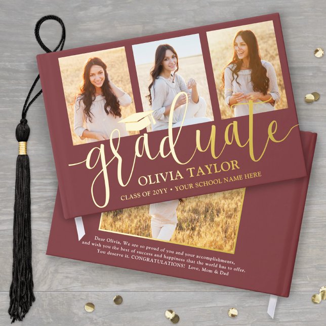 Front & Back Photos Graduation Burgundy Keepsake Guest Book (Creator Uploaded)