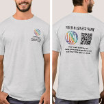 Front Back Printed Company Logo & QR Code Business T-Shirt<br><div class="desc">Create your own custom printed company logo scannable tshirts for business promotional advertising or employee uniforms. To create your own QR code using the generator, simply type the website URL into the template. All wording is simple to personalize or delete. The colours, fonts and logo transparency are also easy to...</div>