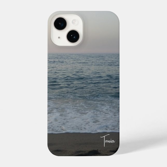 front calm beach with typographical personalized n iPhone case (Back)