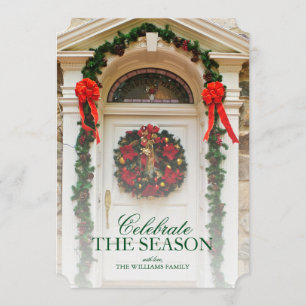 Front Door with Christmas Wreath Invitation