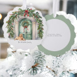 Front Door With Golden Retriever Christmas Ornament Card<br><div class="desc">A Christmas Holiday Ornament Card with beautiful watercolor door,  wreaths,  bows and a cute golden retriever dog - Holiday decoration cards,  a unique wonderful alternative to a traditional card from Ricaso - add your own text</div>