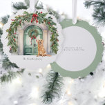 Front Door With Golden Retriever Christmas Ornament Card<br><div class="desc">A Christmas Holiday Ornament Card with beautiful watercolor door,  wreaths,  bows and a cute golden retriever dog - Holiday decoration cards,  a unique wonderful alternative to a traditional card from Ricaso - add your own text</div>