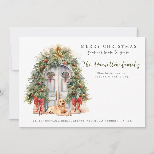 Front Door With Labrador Christmas Holiday Card (Front)