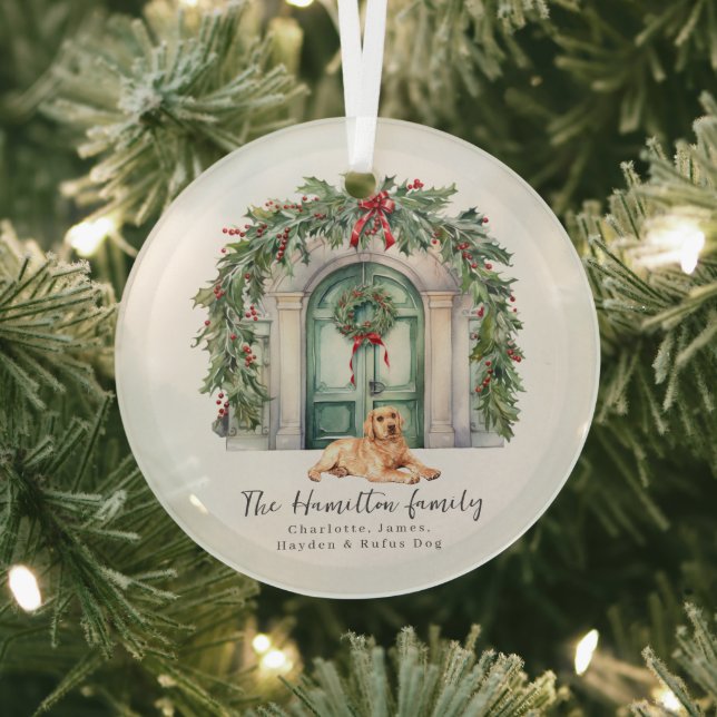 Front Door With Yellow Labrador Christmas Glass Ornament (Insitu)