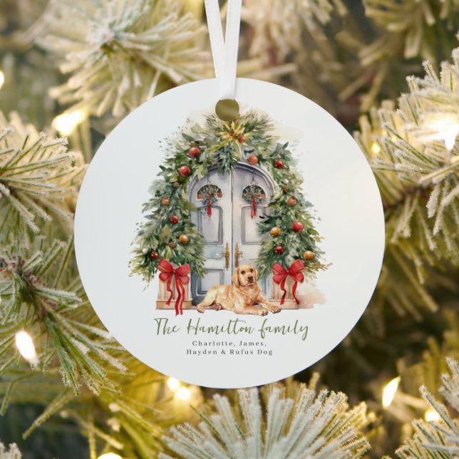 Front Door With Yellow Labrador Christmas Metal Ornament (Insitu)