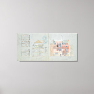 Front Elevation and Section for House and Studio f Canvas Print
