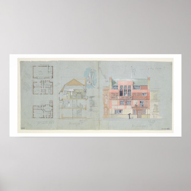 Front Elevation and Section for House and Studio f Poster (Front)