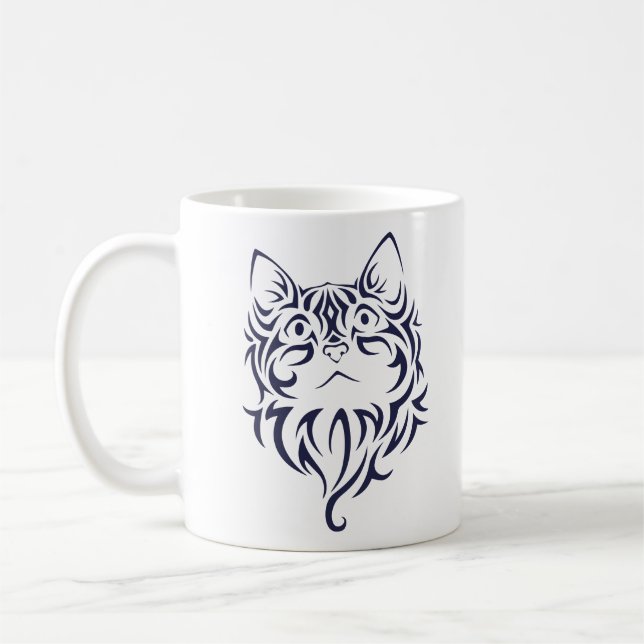 Front Facing Cat Kitten Face Stencil Coffee Mug (Left)