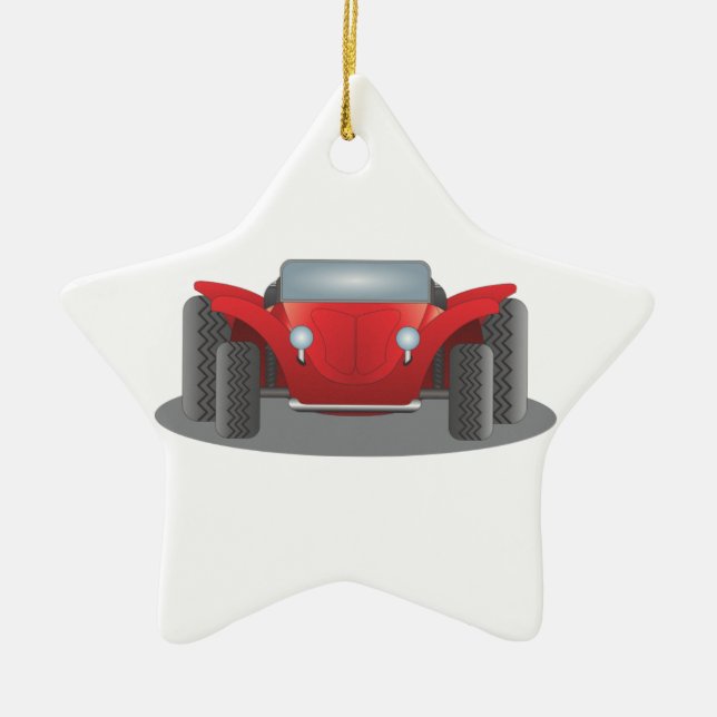 Front-Facing Red and Black Dune Buggy Ceramic Ornament (Front)