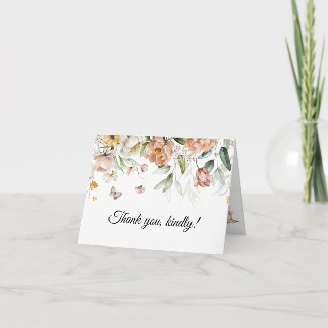 Front, Inside & Back Floral Drop Shower Thank You Card (Front)