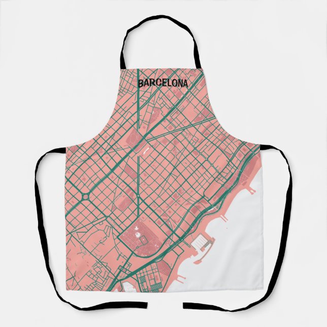Front minimalist map Barcelona - Rosa-Verde Apron (Front)