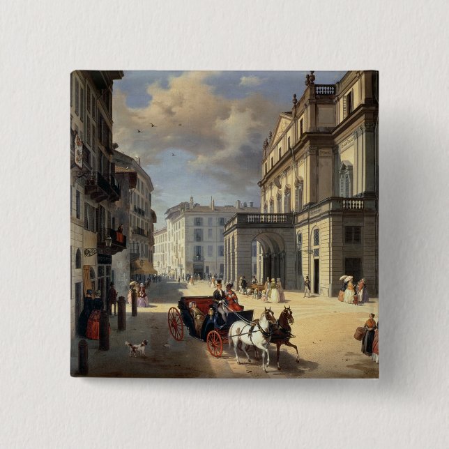 Front of La Scala Theatre, 1852 2 Inch Square Button (Front)